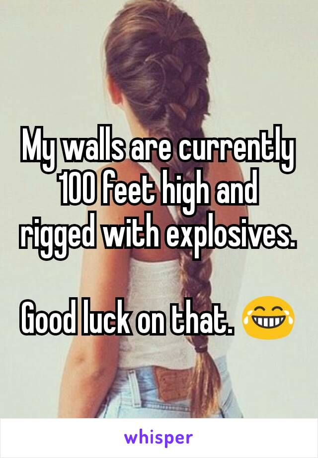 My walls are currently 100 feet high and rigged with explosives.

Good luck on that. 😂