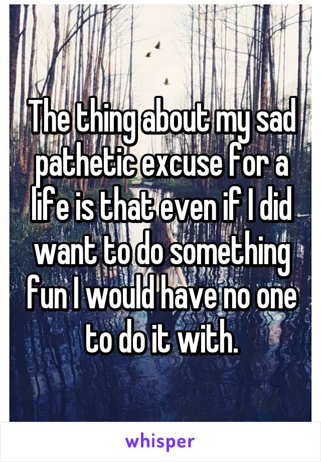 The thing about my sad pathetic excuse for a life is that even if I did want to do something fun I would have no one to do it with.