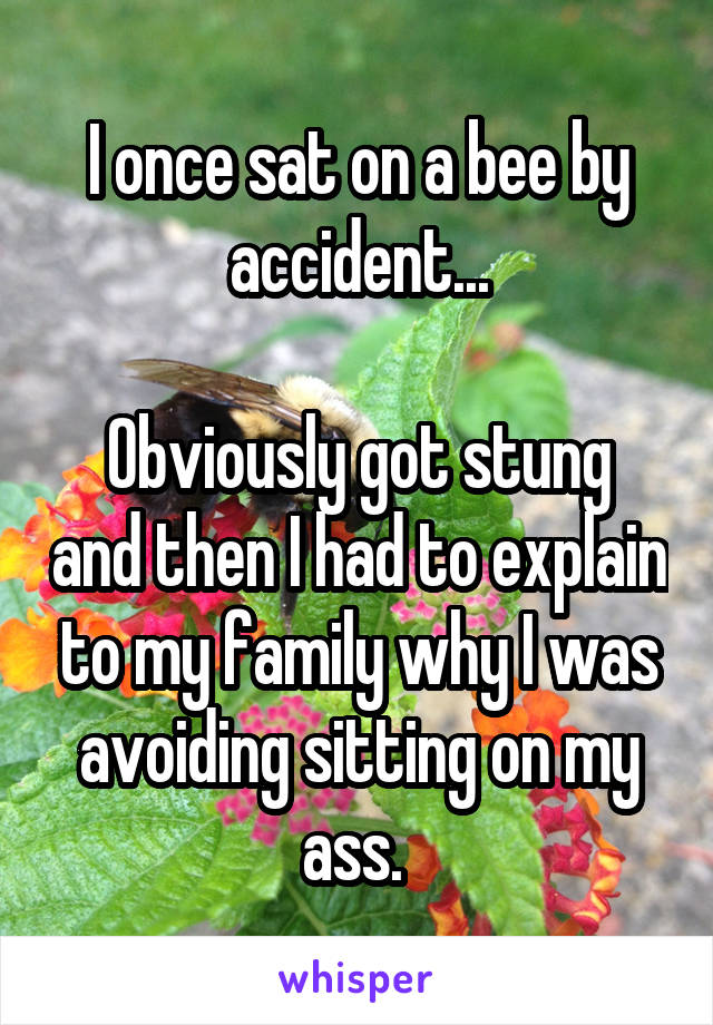 I once sat on a bee by accident...

Obviously got stung and then I had to explain to my family why I was avoiding sitting on my ass. 