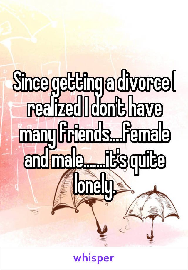 Since getting a divorce I realized I don't have many friends....female and male.......it's quite lonely.