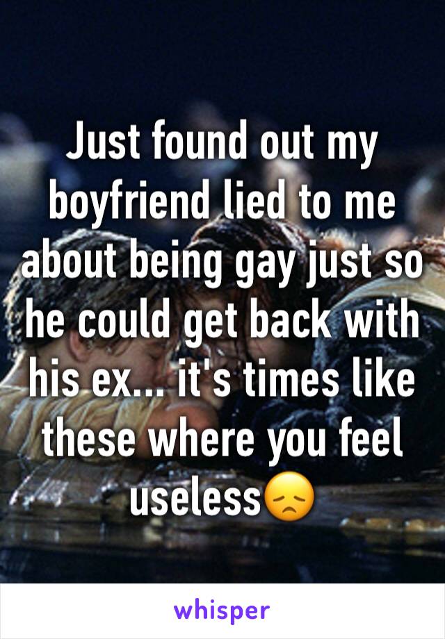 Just found out my boyfriend lied to me about being gay just so he could get back with his ex... it's times like these where you feel useless😞