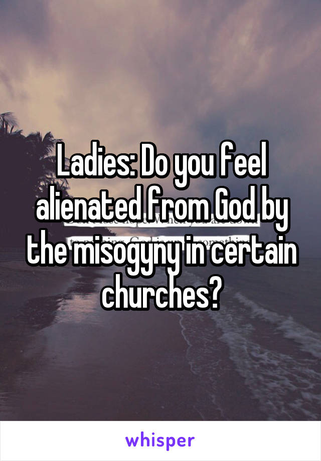  Ladies: Do you feel alienated from God by the misogyny in certain churches?