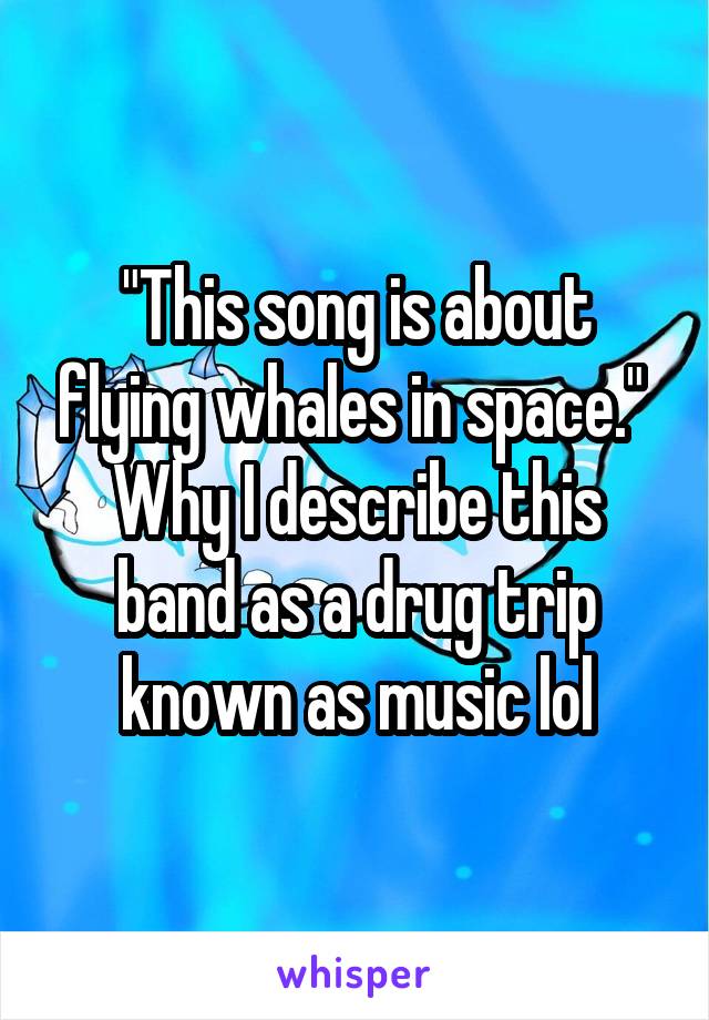 "This song is about flying whales in space." 
Why I describe this band as a drug trip known as music lol