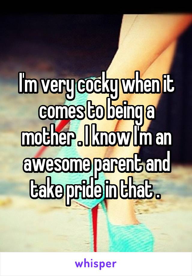 I'm very cocky when it comes to being a mother . I know I'm an awesome parent and take pride in that . 