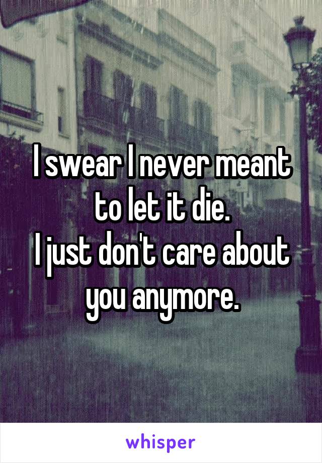 I swear I never meant to let it die.
I just don't care about you anymore.