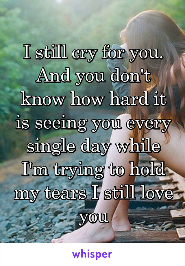 I still cry for you. And you don't know how hard it is seeing you every single day while I'm trying to hold my tears I still love you