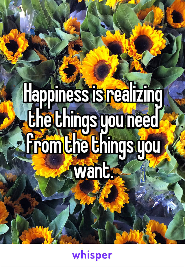 Happiness is realizing the things you need from the things you want.