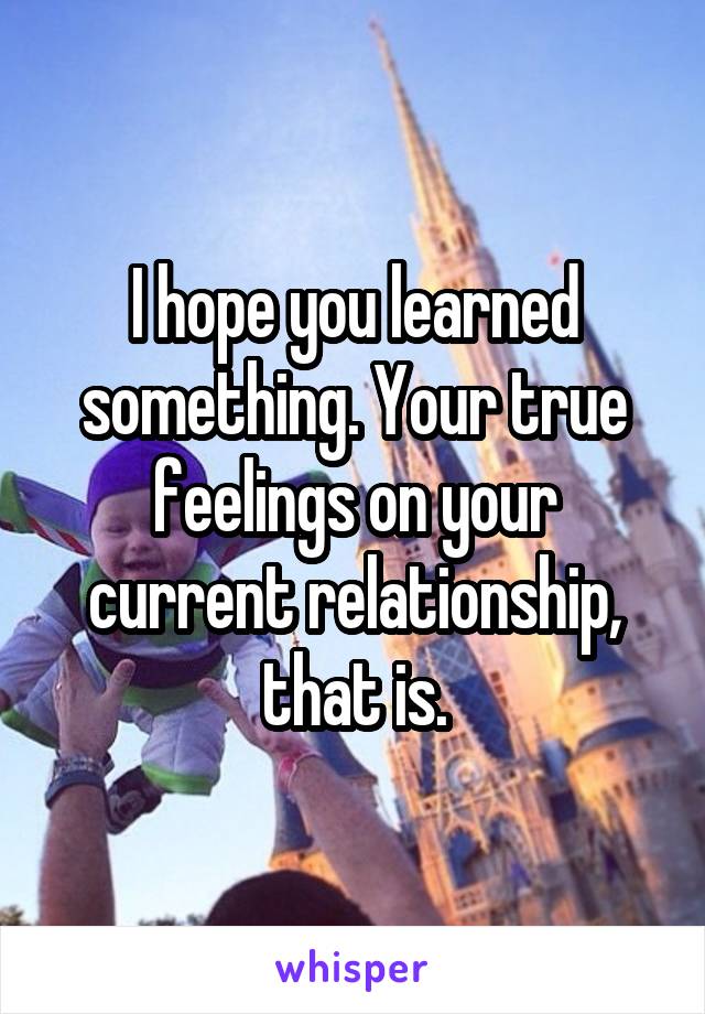 I hope you learned something. Your true feelings on your current relationship, that is.