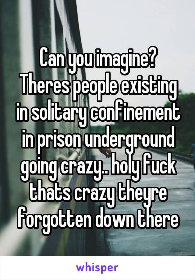 Can you imagine? Theres people existing in solitary confinement in prison underground going crazy.. holy fuck thats crazy theyre forgotten down there