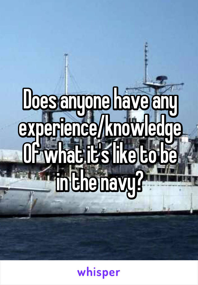 Does anyone have any experience/knowledge
Of what it's like to be in the navy?