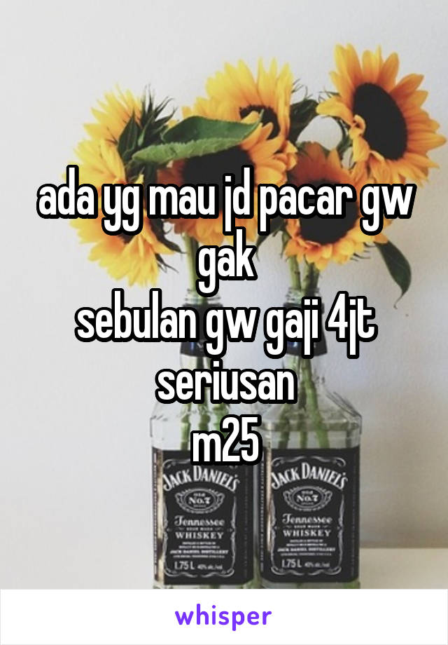 ada yg mau jd pacar gw gak
sebulan gw gaji 4jt
seriusan
m25