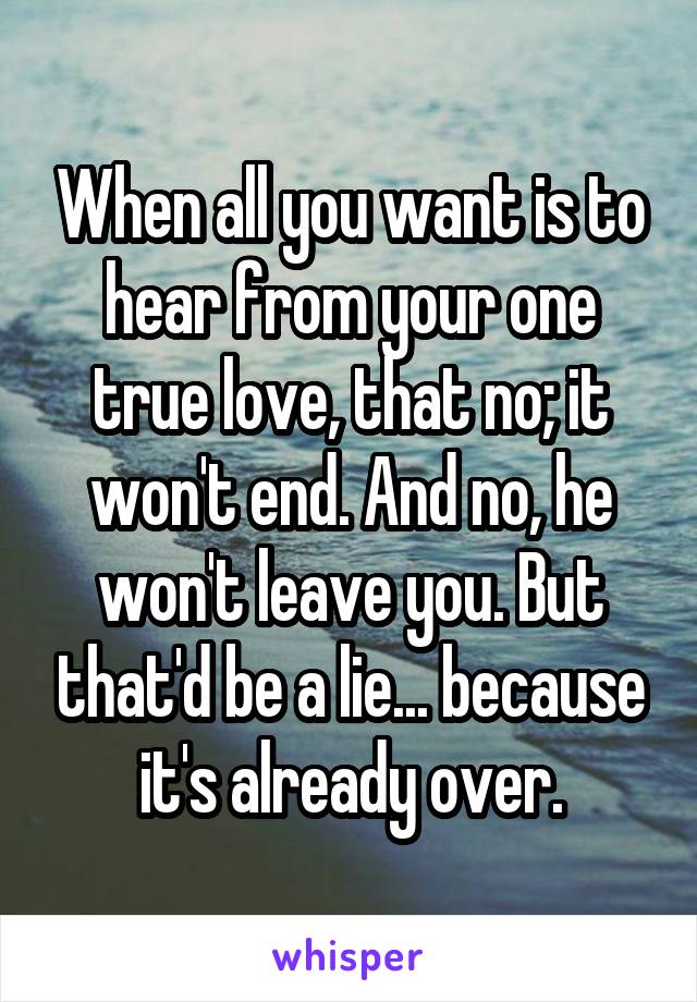 When all you want is to hear from your one true love, that no; it won't end. And no, he won't leave you. But that'd be a lie... because it's already over.