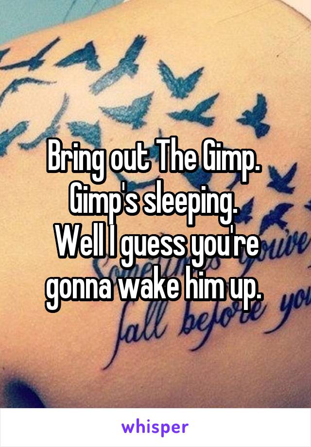 Bring out The Gimp. 
Gimp's sleeping. 
Well I guess you're gonna wake him up. 