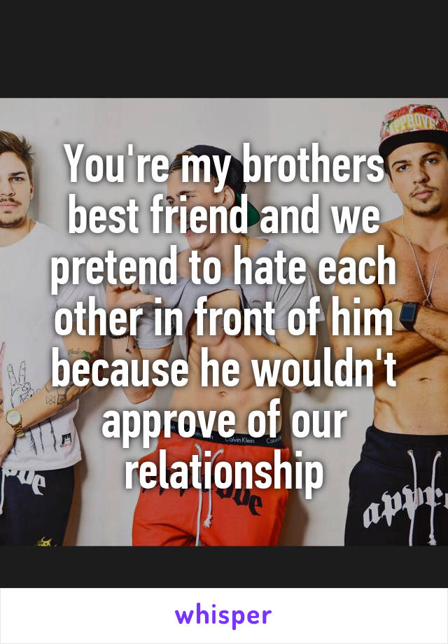 You're my brothers best friend and we pretend to hate each other in front of him because he wouldn't approve of our relationship