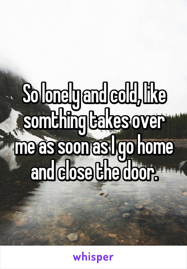 So lonely and cold, like somthing takes over me as soon as I go home and close the door.