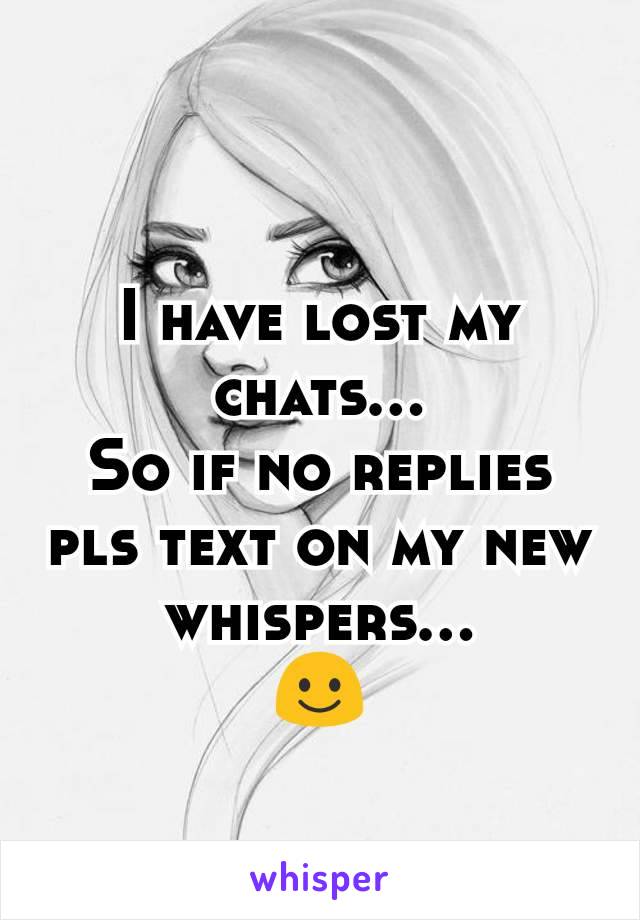 I have lost my chats...
So if no replies pls text on my new whispers...
☺️