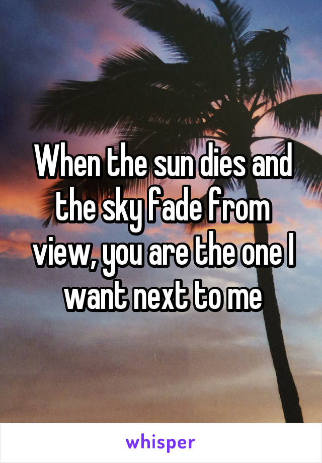 When the sun dies and the sky fade from view, you are the one I want next to me