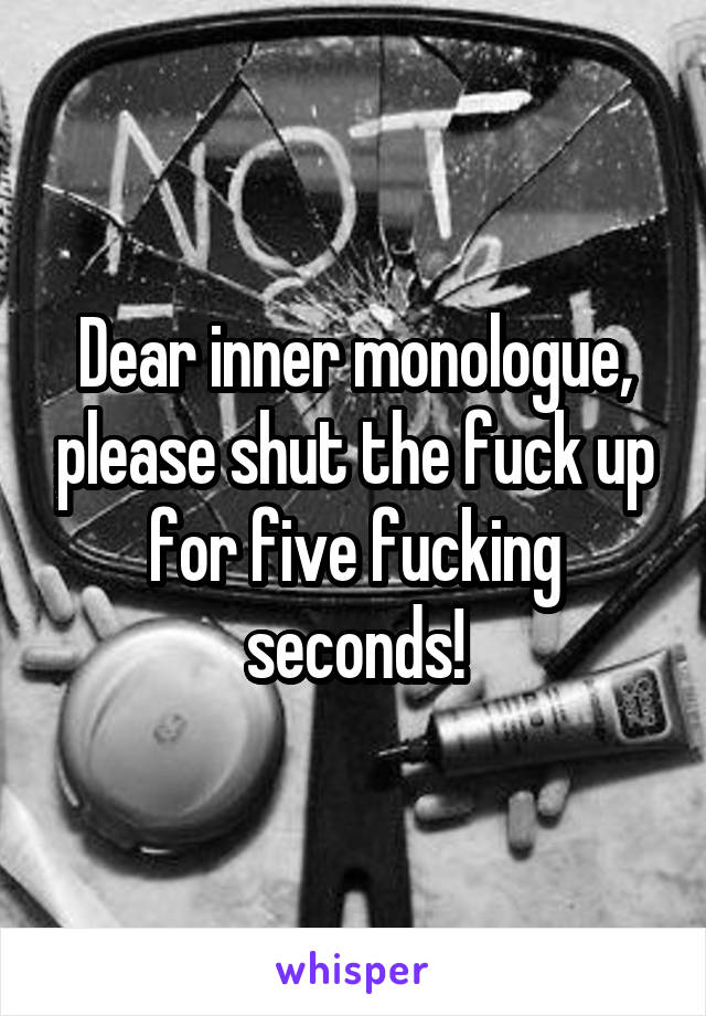 Dear inner monologue, please shut the fuck up for five fucking seconds!