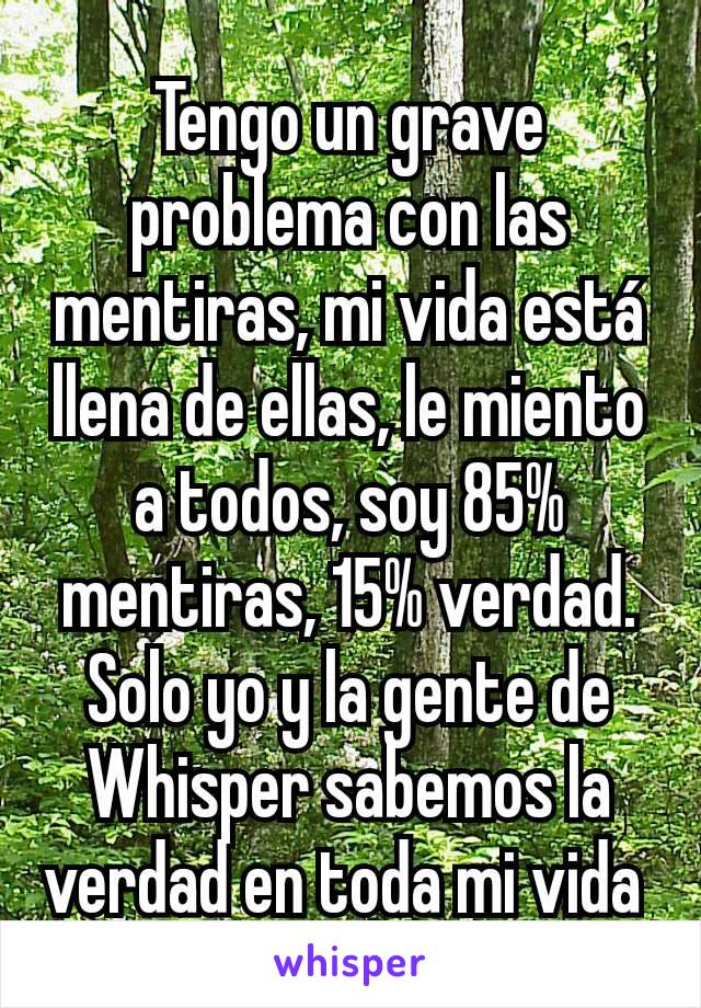 Tengo un grave problema con las mentiras, mi vida está llena de ellas, le miento a todos, soy 85% mentiras, 15% verdad.
Solo yo y la gente de Whisper sabemos la verdad en toda mi vida 