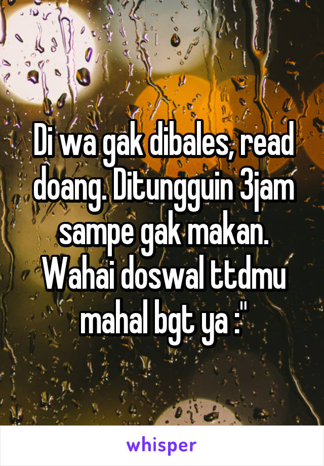 Di wa gak dibales, read doang. Ditungguin 3jam sampe gak makan. Wahai doswal ttdmu mahal bgt ya :"