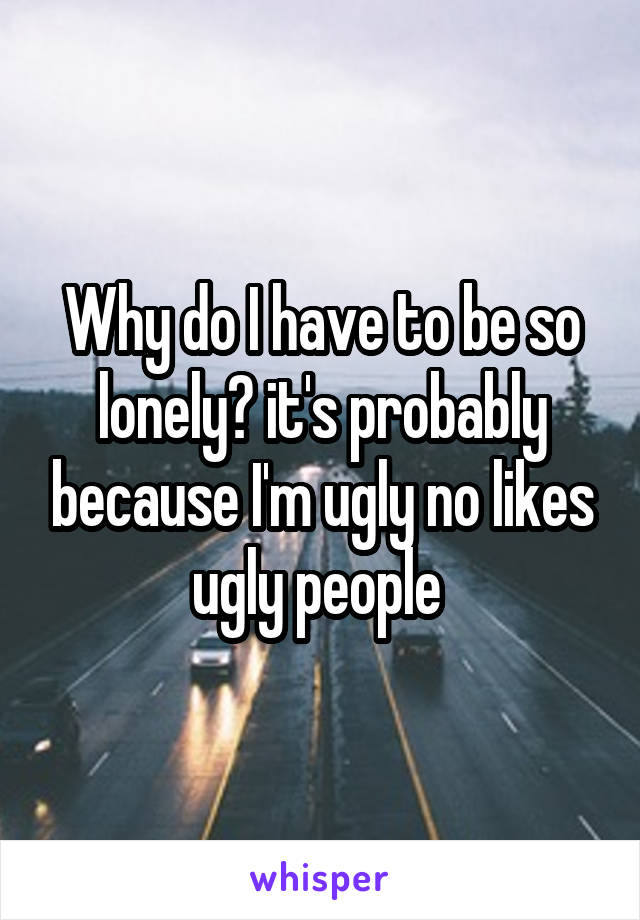 Why do I have to be so lonely? it's probably because I'm ugly no likes ugly people 