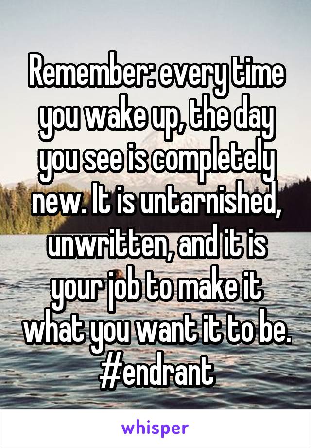 Remember: every time you wake up, the day you see is completely new. It is untarnished, unwritten, and it is your job to make it what you want it to be.
#endrant