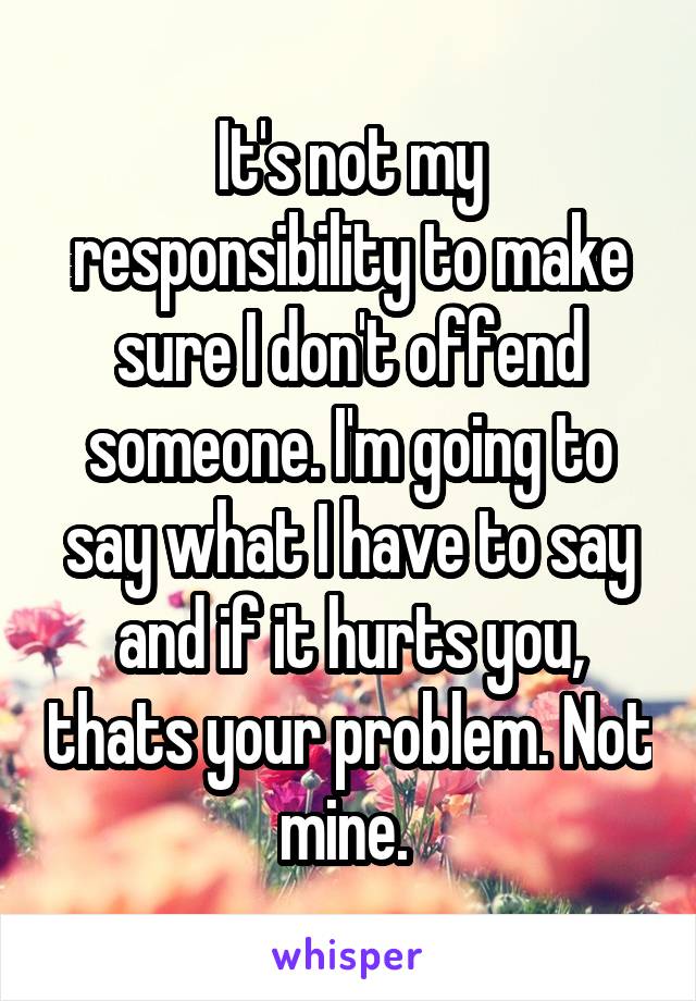 It's not my responsibility to make sure I don't offend someone. I'm going to say what I have to say and if it hurts you, thats your problem. Not mine. 