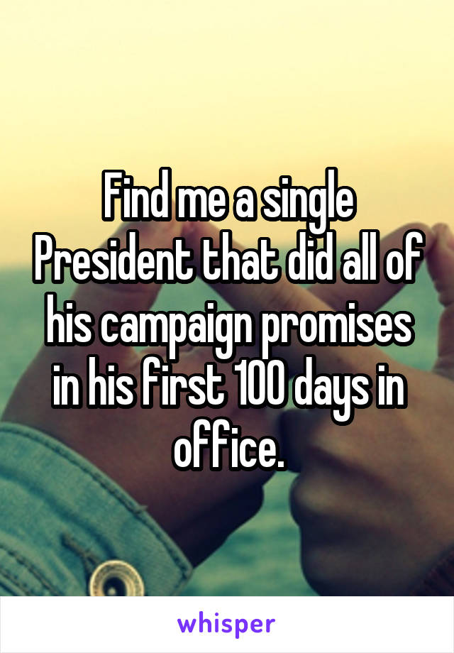 Find me a single President that did all of his campaign promises in his first 100 days in office.