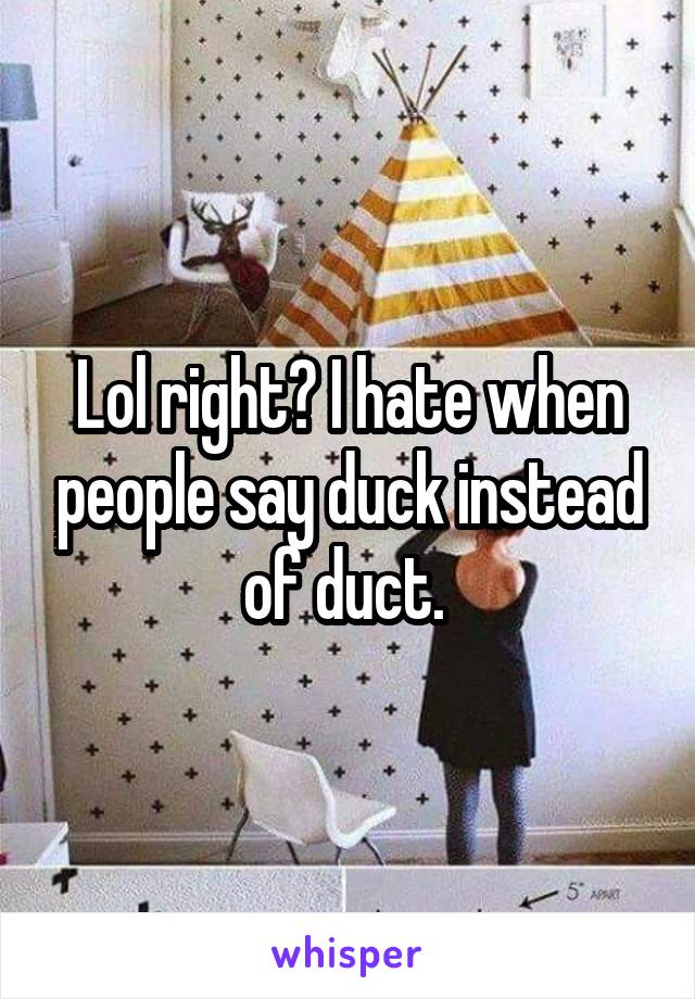 Lol right? I hate when people say duck instead of duct. 