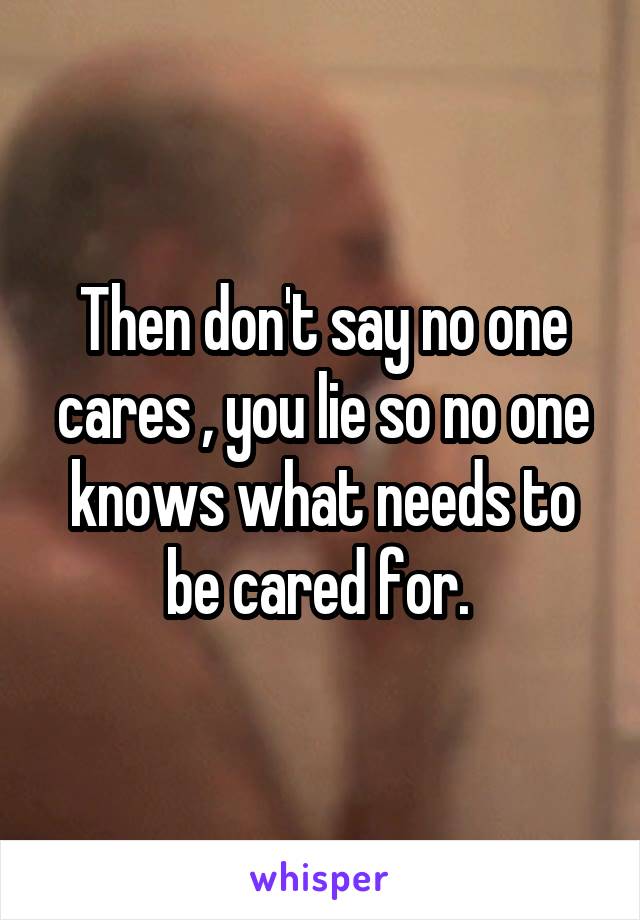 Then don't say no one cares , you lie so no one knows what needs to be cared for. 