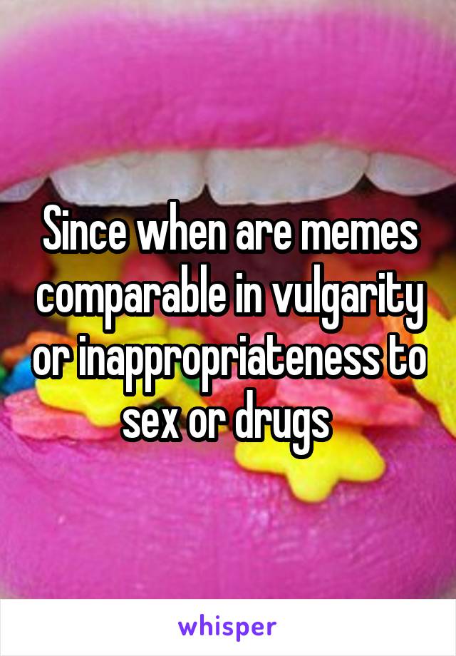 Since when are memes comparable in vulgarity or inappropriateness to sex or drugs 