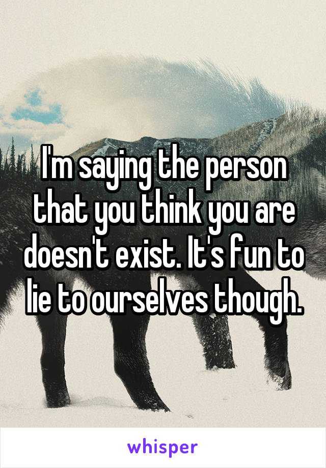 I'm saying the person that you think you are doesn't exist. It's fun to lie to ourselves though.