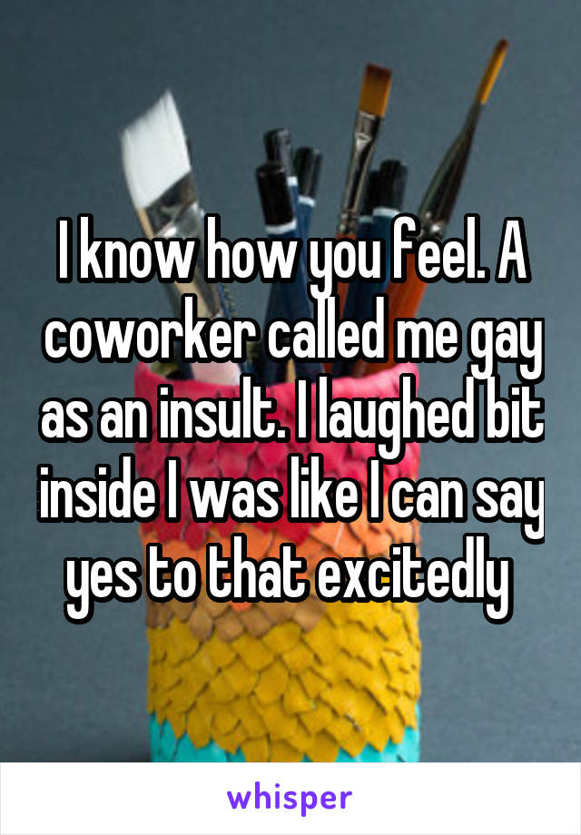 I know how you feel. A coworker called me gay as an insult. I laughed bit inside I was like I can say yes to that excitedly 