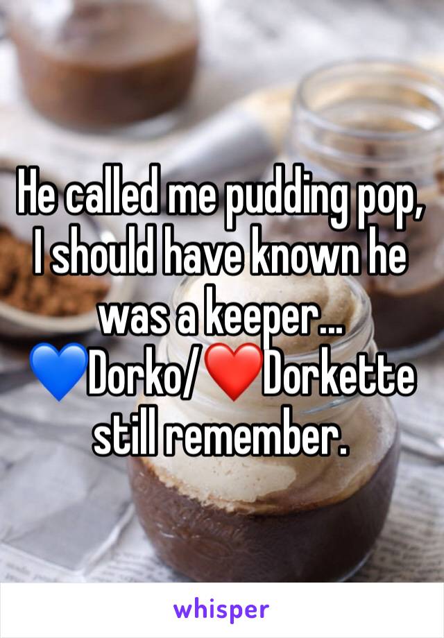 He called me pudding pop, I should have known he was a keeper...
💙Dorko/❤Dorkette still remember.
