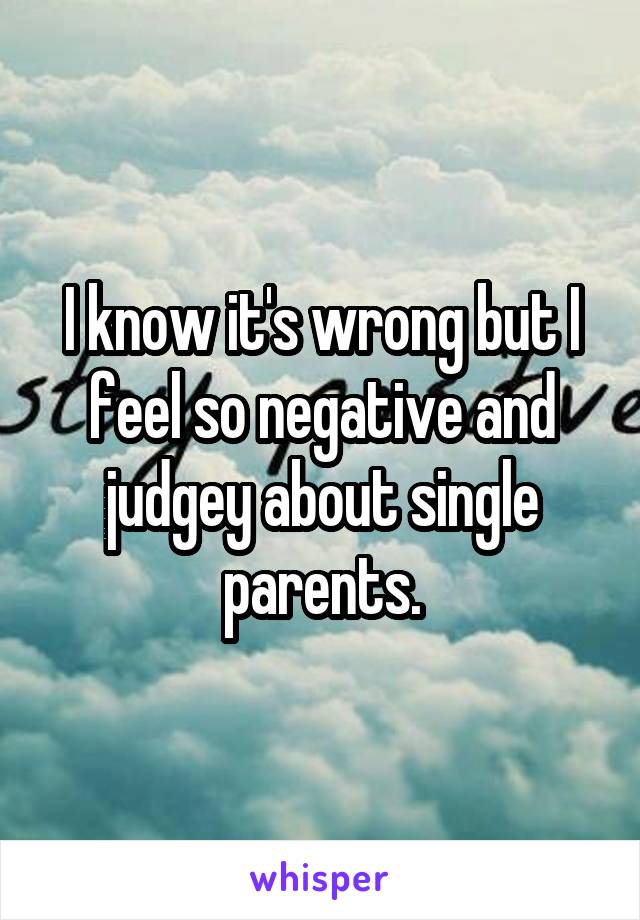 I know it's wrong but I feel so negative and judgey about single parents.