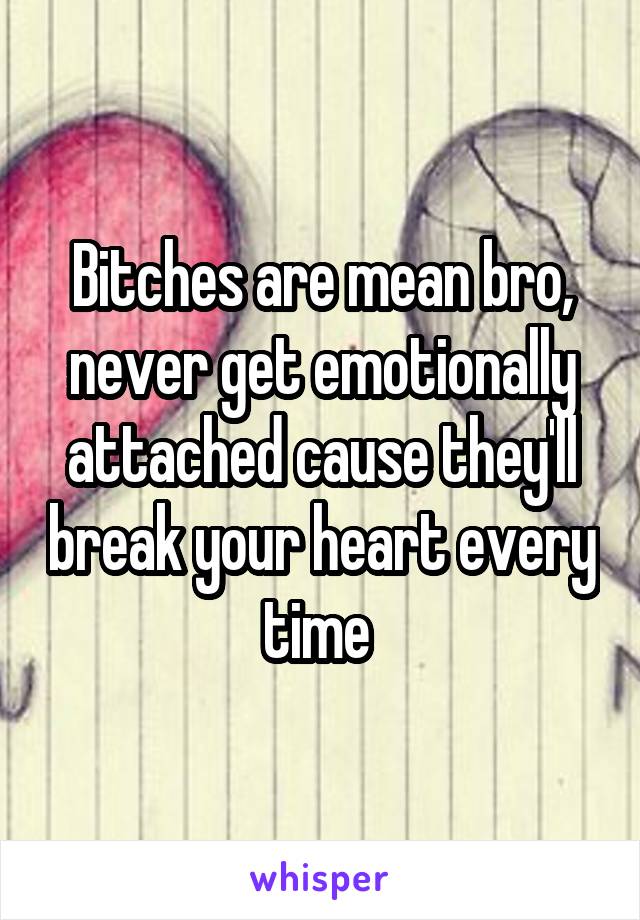 Bitches are mean bro, never get emotionally attached cause they'll break your heart every time 