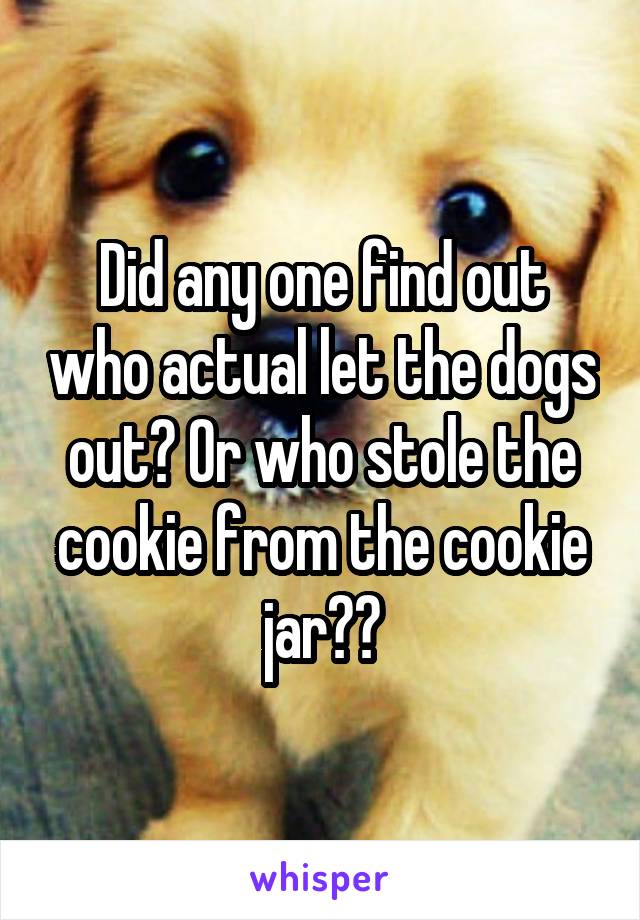 Did any one find out who actual let the dogs out? Or who stole the cookie from the cookie jar??