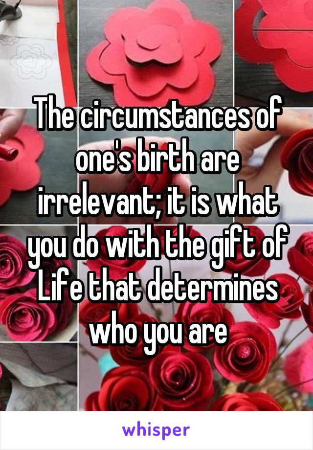 The circumstances of one's birth are irrelevant; it is what you do with the gift of Life that determines who you are