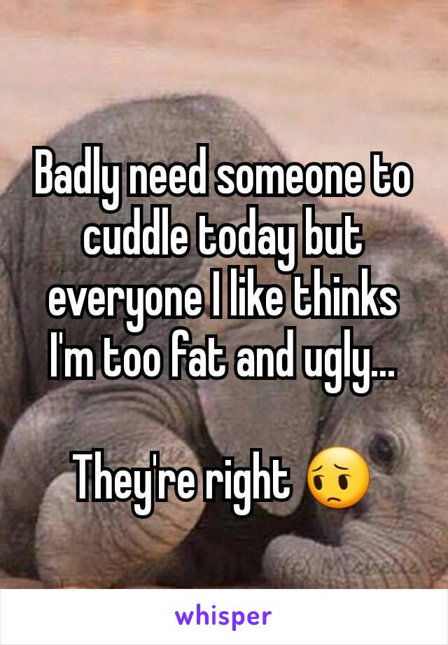 Badly need someone to cuddle today but everyone I like thinks I'm too fat and ugly...

They're right 😔