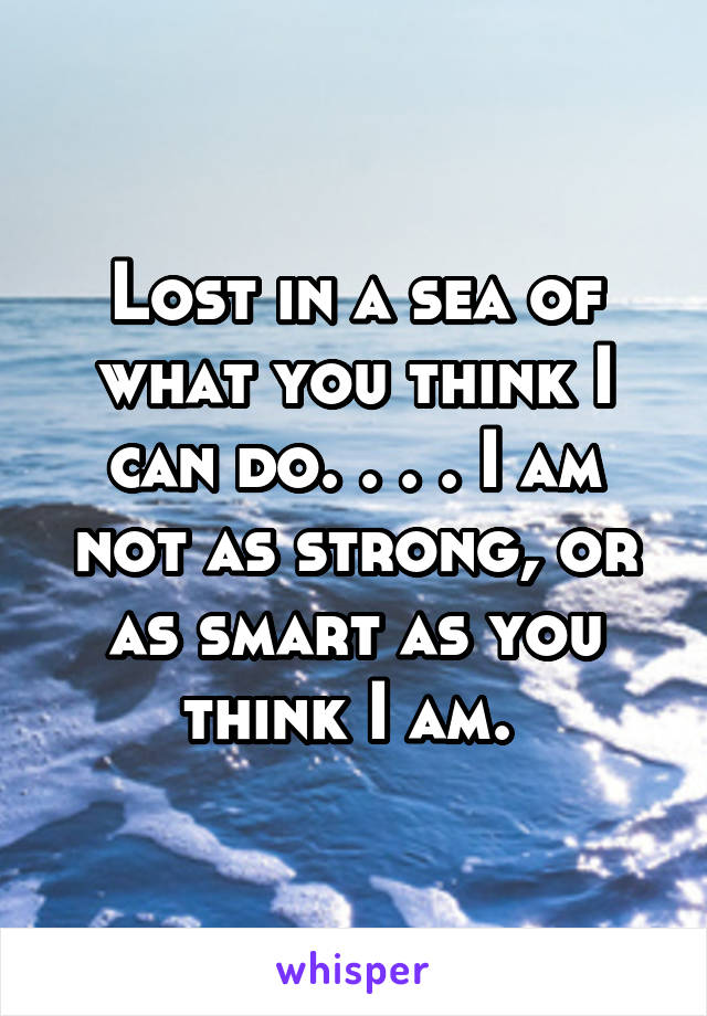 Lost in a sea of what you think I can do. . . . I am not as strong, or as smart as you think I am. 