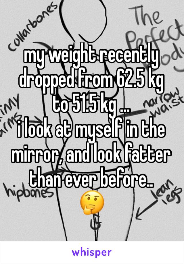 my weight recently dropped from 62.5 kg
to 51.5 kg ...
i look at myself in the mirror, and look fatter than ever before..
🤔