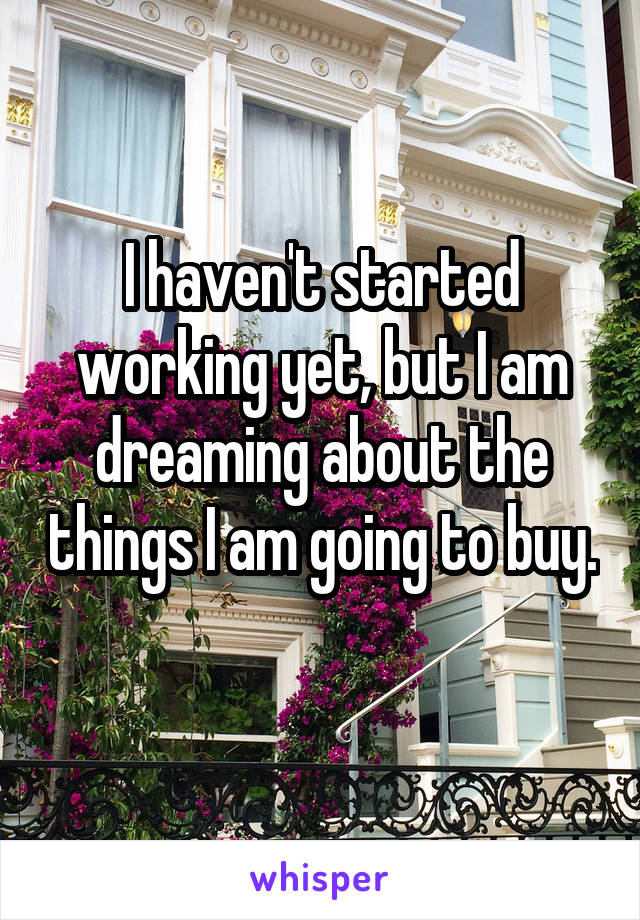 I haven't started working yet, but I am dreaming about the things I am going to buy. 