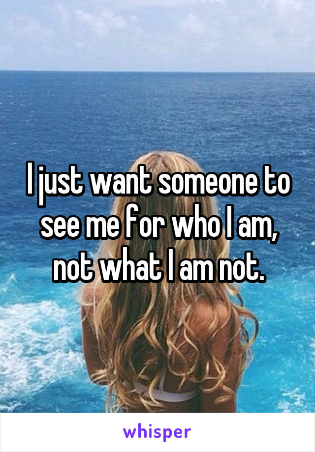 I just want someone to see me for who I am, not what I am not.