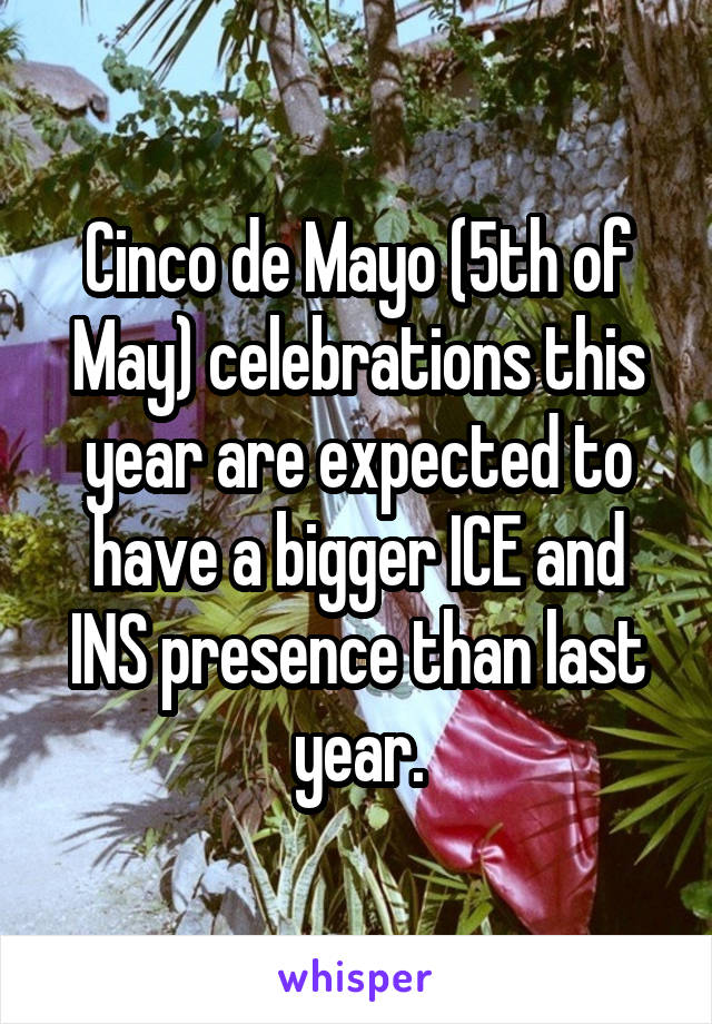 Cinco de Mayo (5th of May) celebrations this year are expected to have a bigger ICE and INS presence than last year.