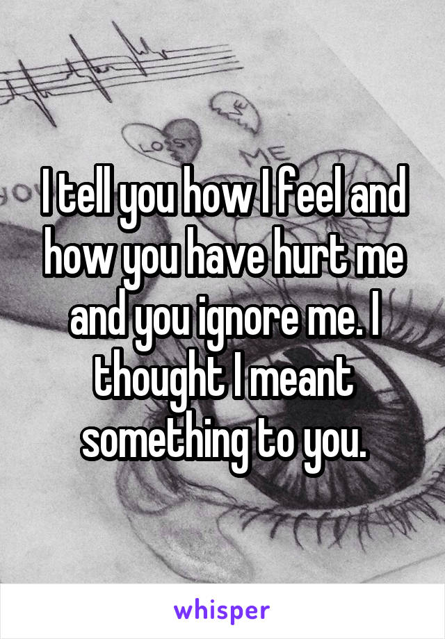 I tell you how I feel and how you have hurt me and you ignore me. I thought I meant something to you.