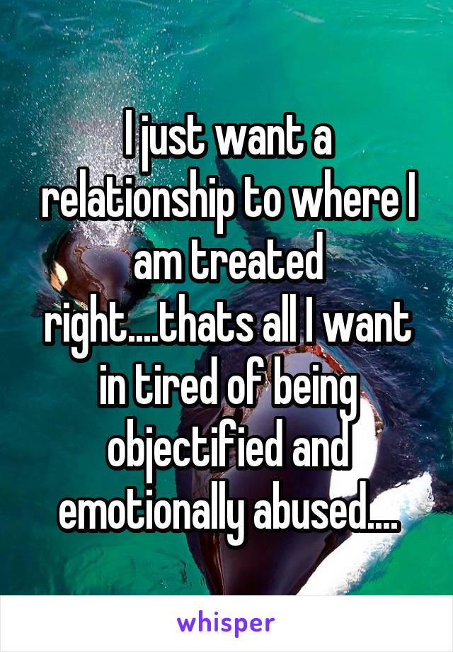 I just want a relationship to where I am treated right....thats all I want in tired of being objectified and emotionally abused....