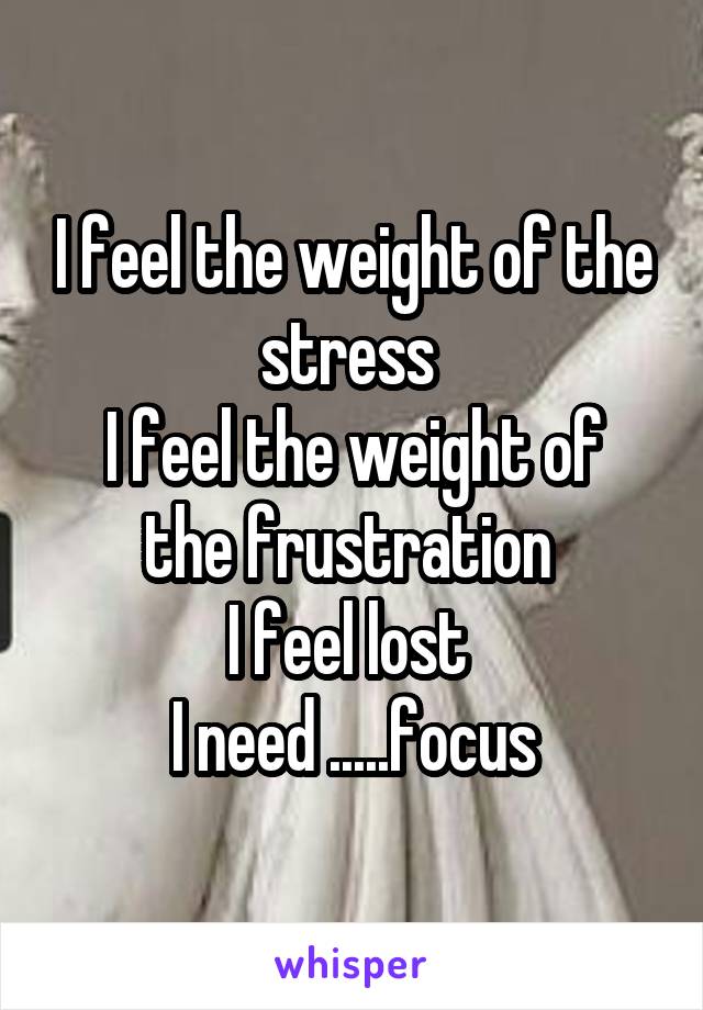 I feel the weight of the stress 
I feel the weight of the frustration 
I feel lost 
I need .....focus