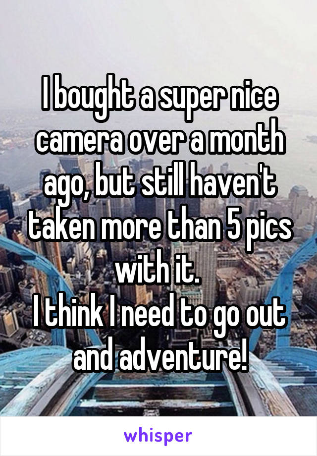 I bought a super nice camera over a month ago, but still haven't taken more than 5 pics with it. 
I think I need to go out and adventure!