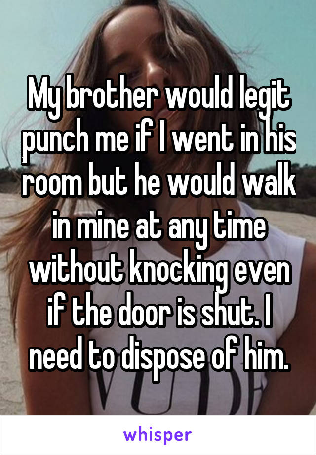 My brother would legit punch me if I went in his room but he would walk in mine at any time without knocking even if the door is shut. I need to dispose of him.