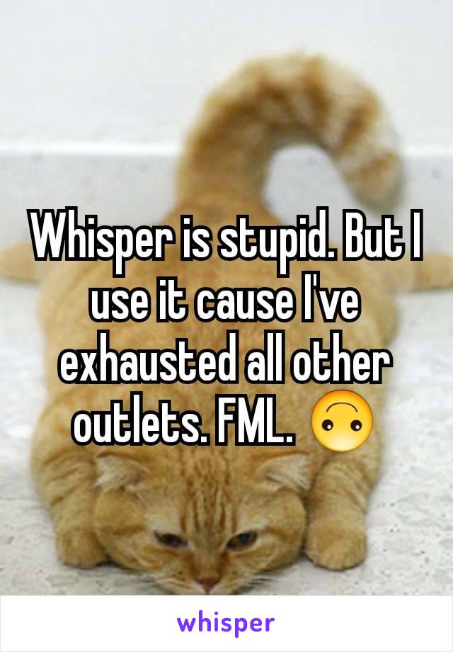 Whisper is stupid. But I use it cause I've exhausted all other outlets. FML. 🙃